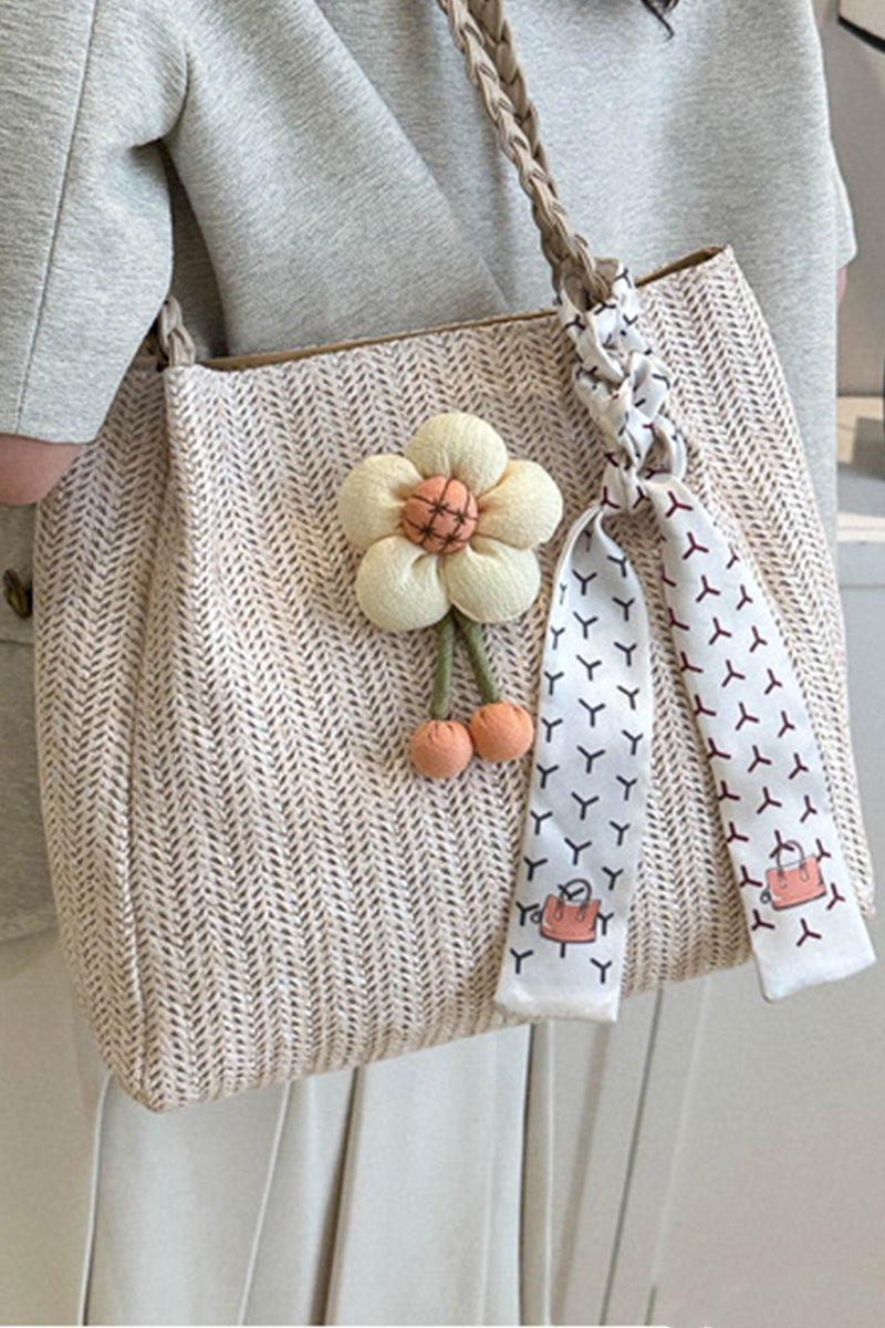 FLOWER DECORATIVE LARGE CAPACITY STRAW BAG