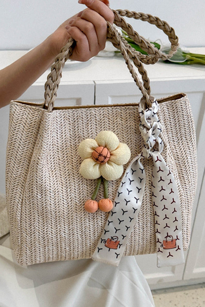 FLOWER DECORATIVE LARGE CAPACITY STRAW BAG