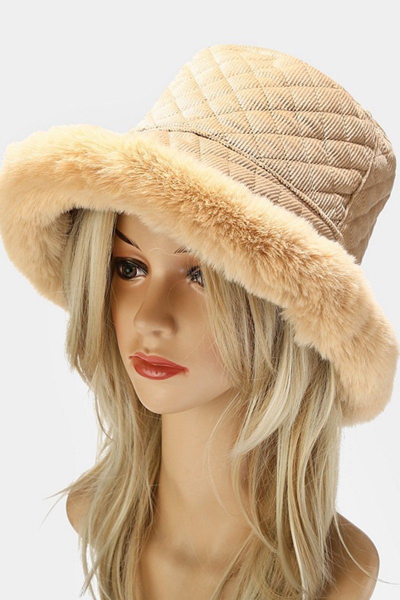 FUR DETAILED QUILTING FISHERMAN HAT