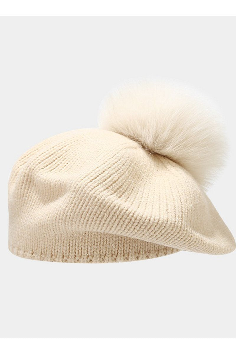 POMPOM DETAILED KNIT COZY CASUAL BERET HAT