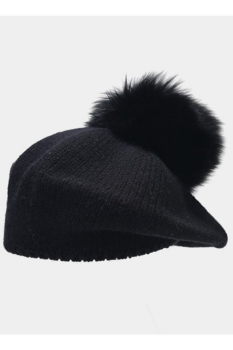 POMPOM DETAILED KNIT COZY CASUAL BERET HAT