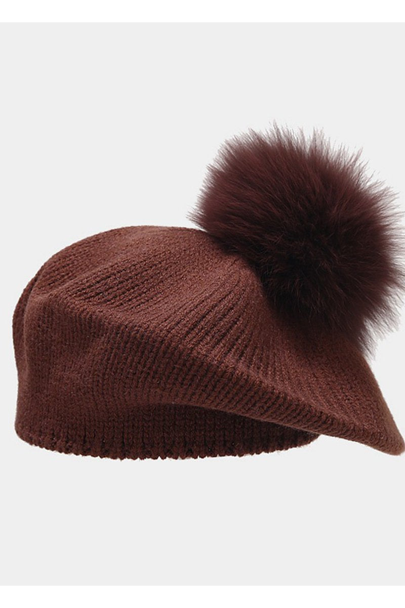 POMPOM DETAILED KNIT COZY CASUAL BERET HAT