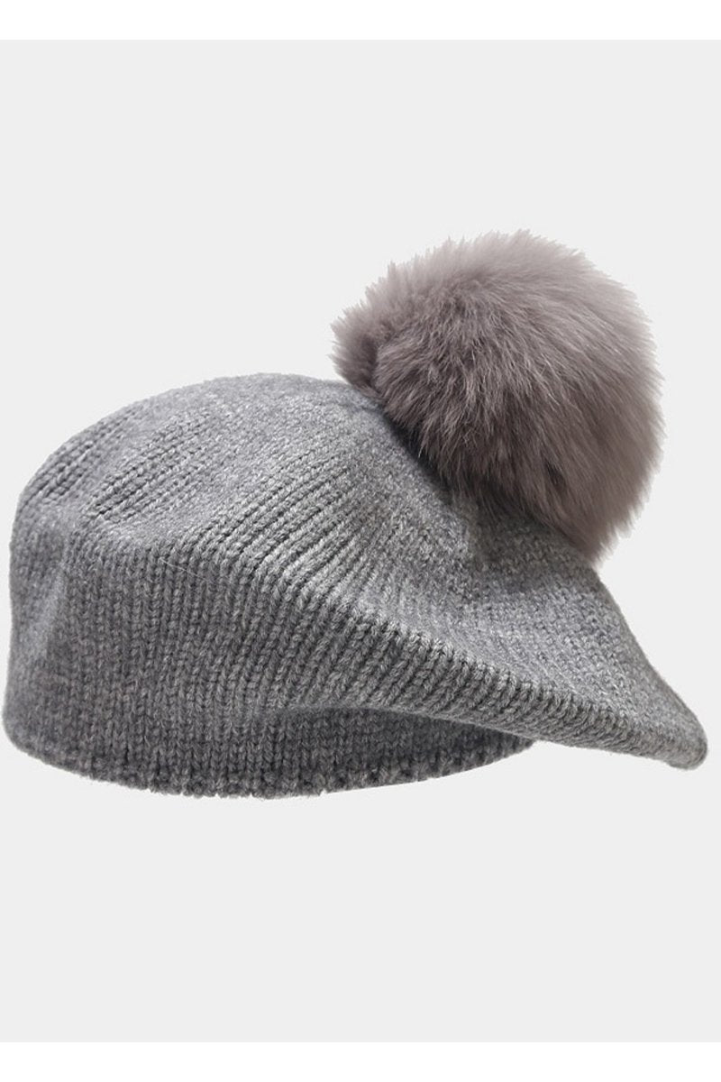 POMPOM DETAILED KNIT COZY CASUAL BERET HAT