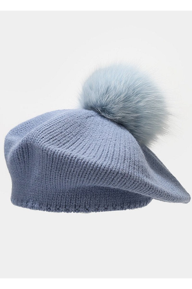 POMPOM DETAILED KNIT COZY CASUAL BERET HAT