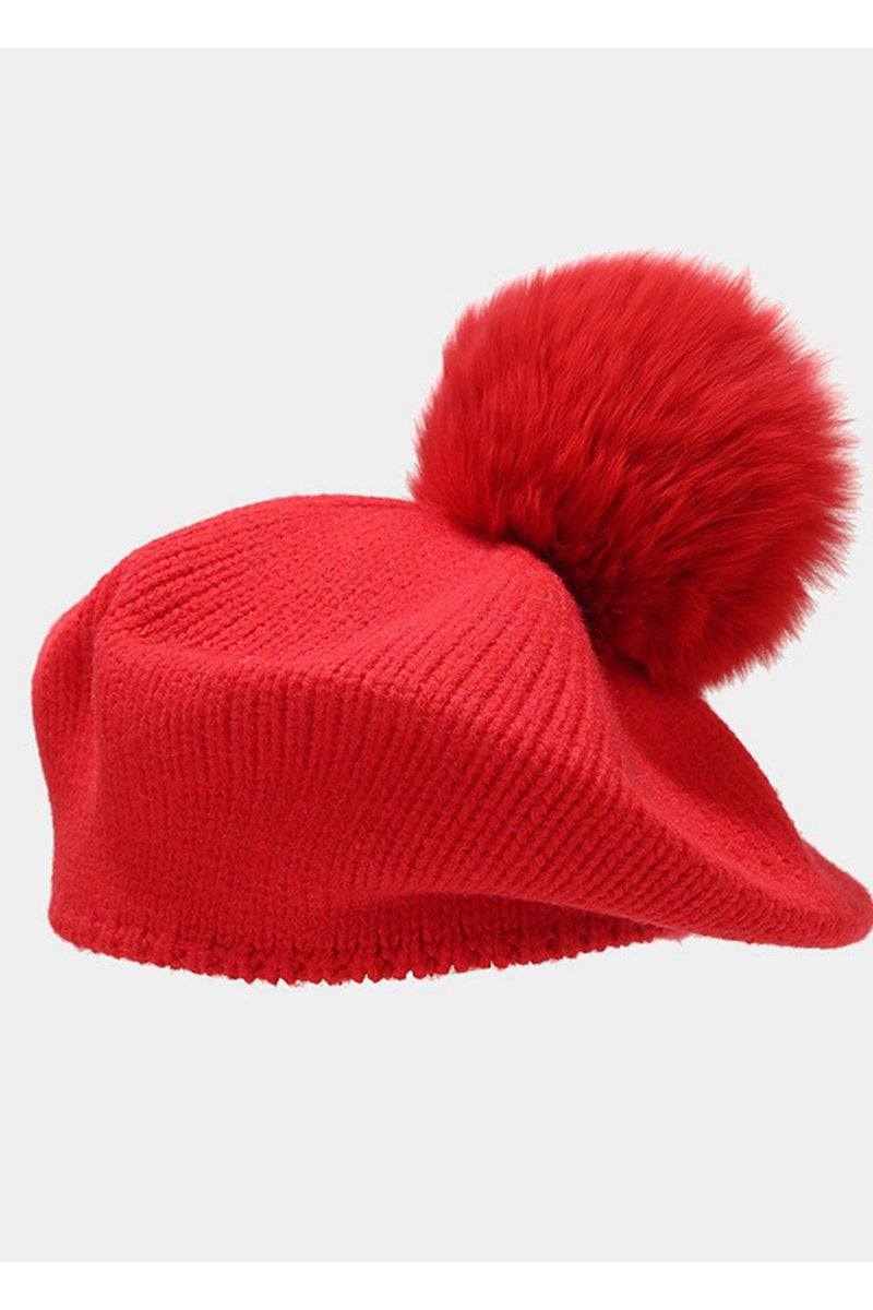 POMPOM DETAILED KNIT COZY CASUAL BERET HAT