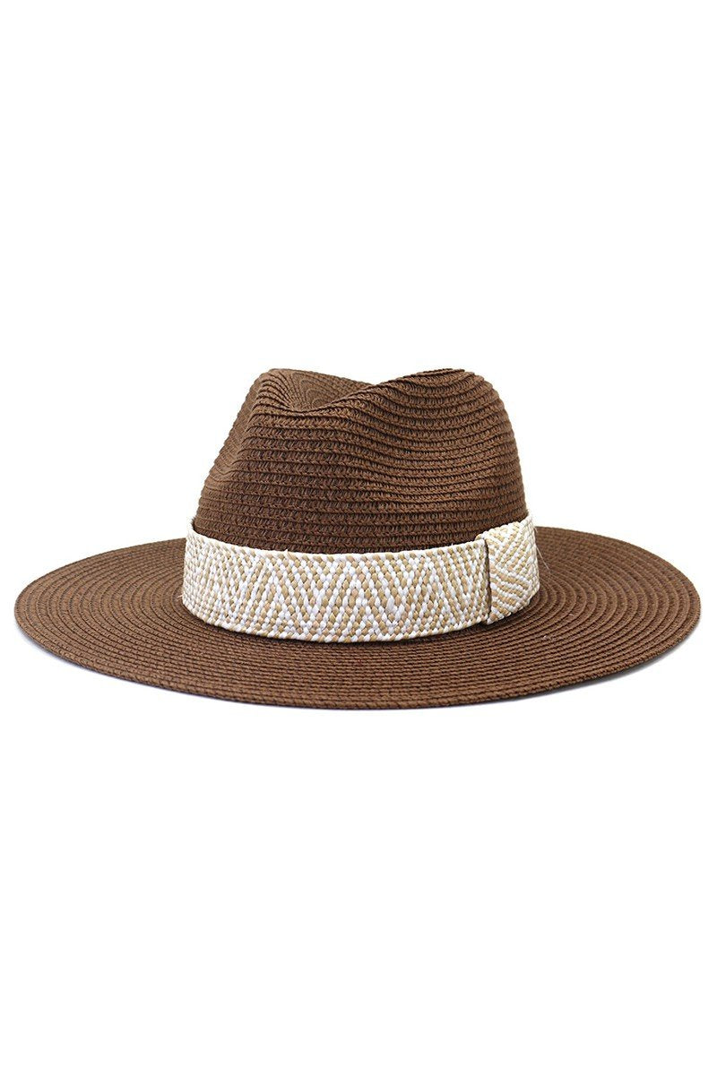 PATTERNED BAND SUMMER FLOPPY PANAMA HAT