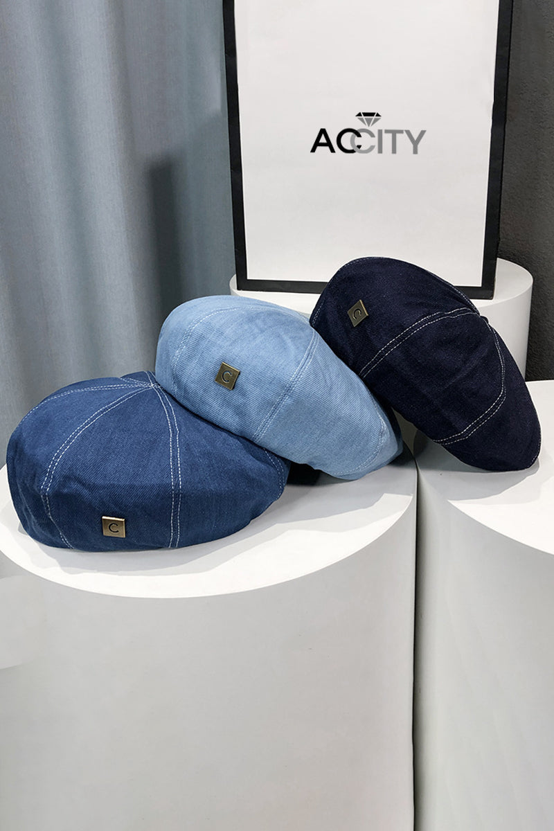 DENIM FASHION BERET CAP