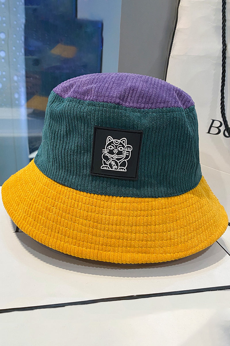 COLOR BLOCK CARTOON CAT DECOR BUCKET HAT