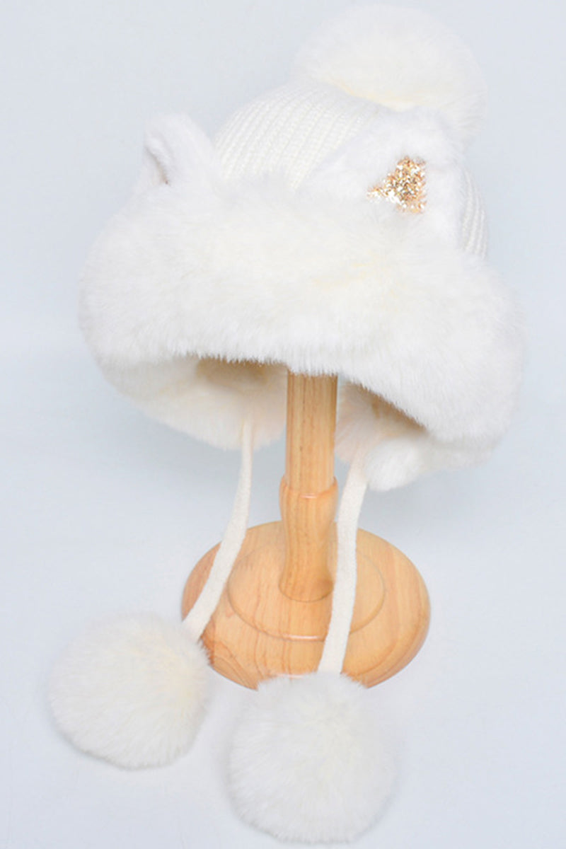 POMPOM CARTOON EAR DECOR FUZZY HAT