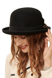 WOMEN AUTUMN AND WINTER CURLING BOW DOME FELT HAT