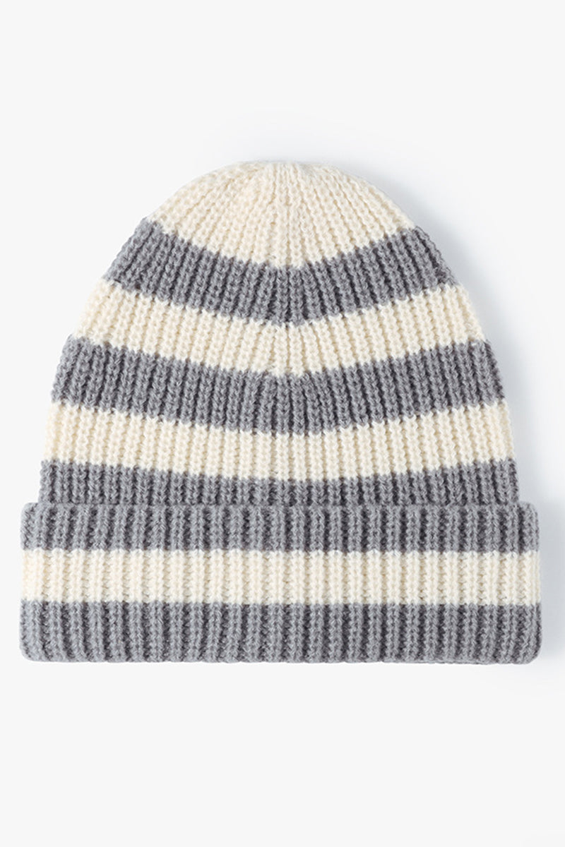 WOMEN STRIPED COLOR MATCHING SOFT HAT KNITTED HAT