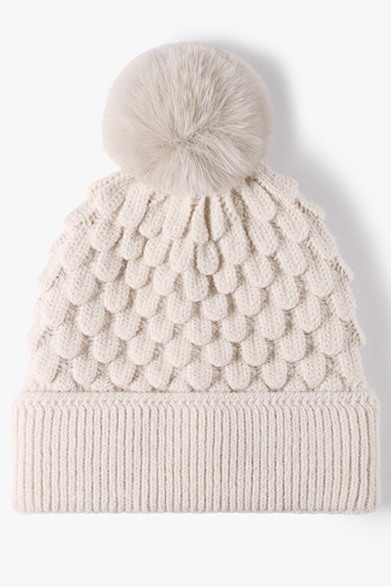 WOMEN SOLID COLOR SIMPLE WOOL BALL KNIT HAT