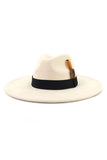 WOMEN WARM FEATHER DECORATIVE BELT PANAMA HAT