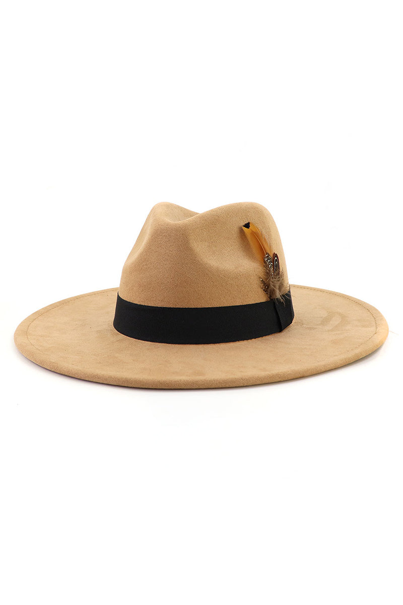 WOMEN WARM FEATHER DECORATIVE BELT PANAMA HAT