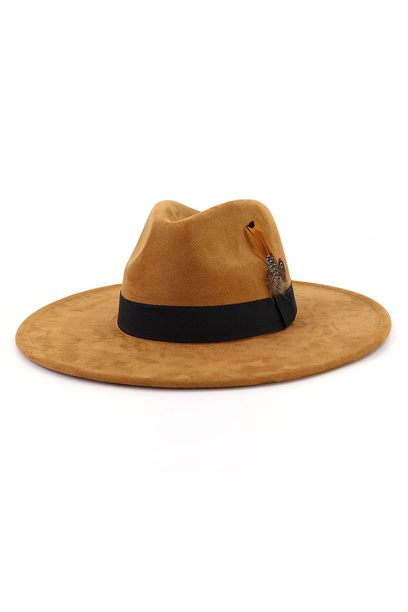 WOMEN WARM FEATHER DECORATIVE BELT PANAMA HAT