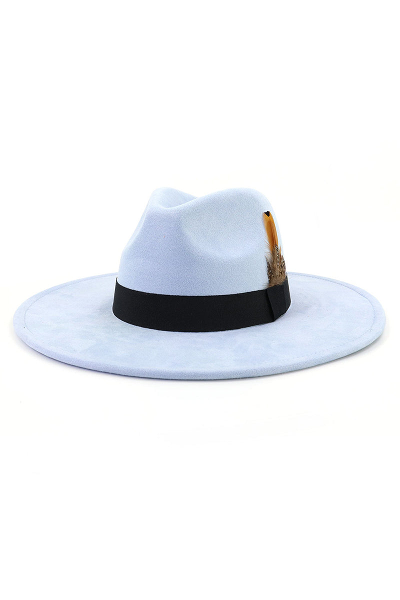 WOMEN WARM FEATHER DECORATIVE BELT PANAMA HAT