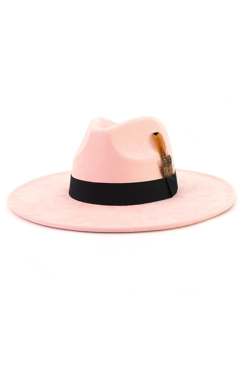 WOMEN WARM FEATHER DECORATIVE BELT PANAMA HAT