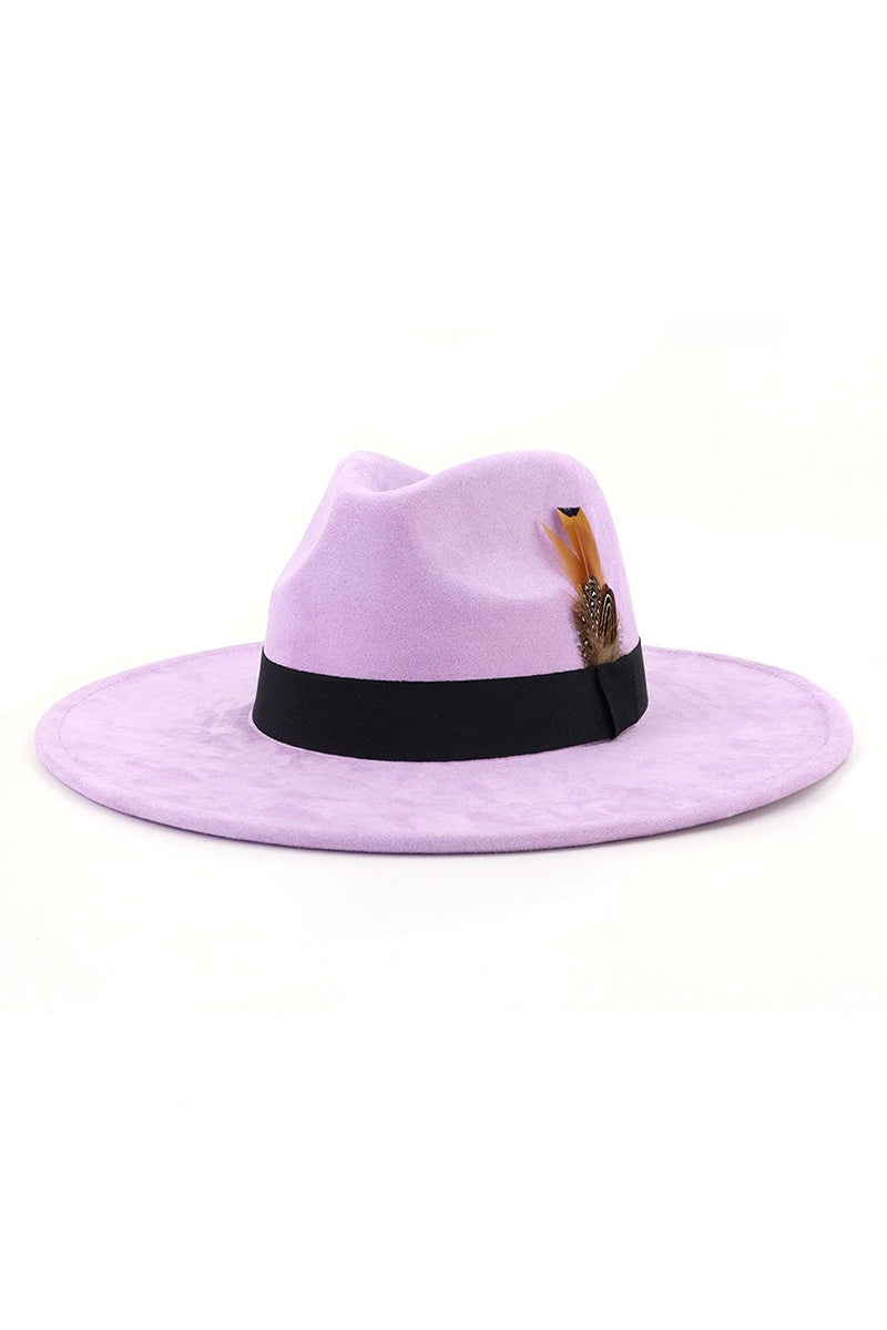 WOMEN WARM FEATHER DECORATIVE BELT PANAMA HAT