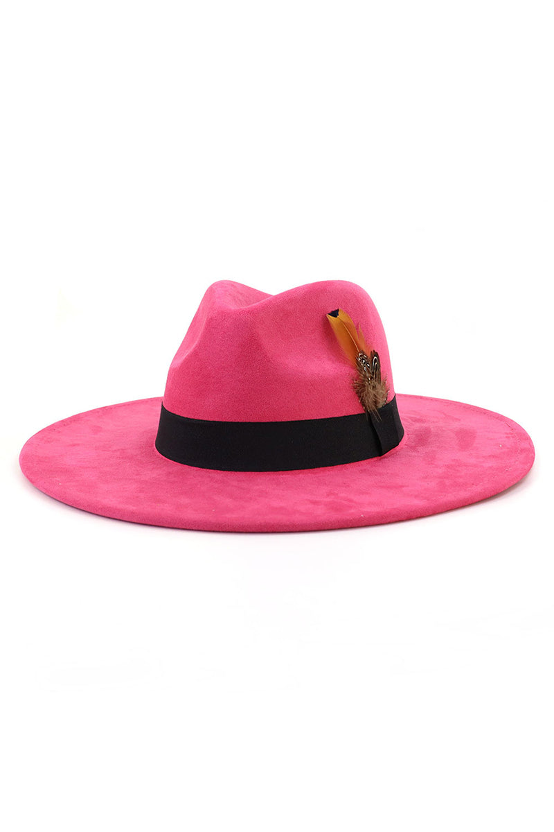 WOMEN WARM FEATHER DECORATIVE BELT PANAMA HAT