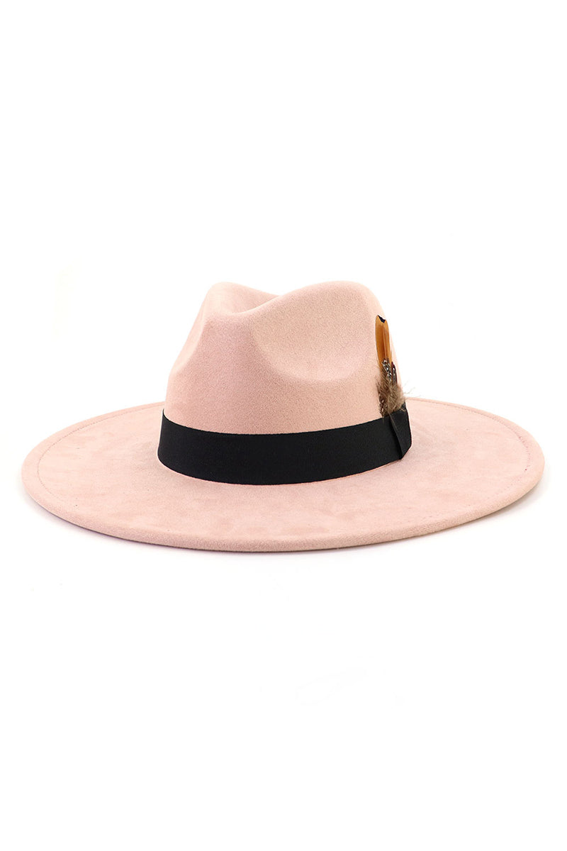 WOMEN WARM FEATHER DECORATIVE BELT PANAMA HAT