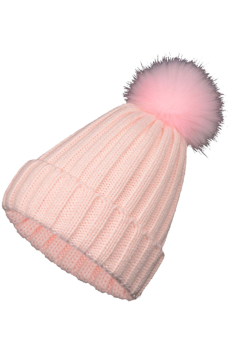 FLUFFY BALL SIMPLE BASIC KNIT BEANIE