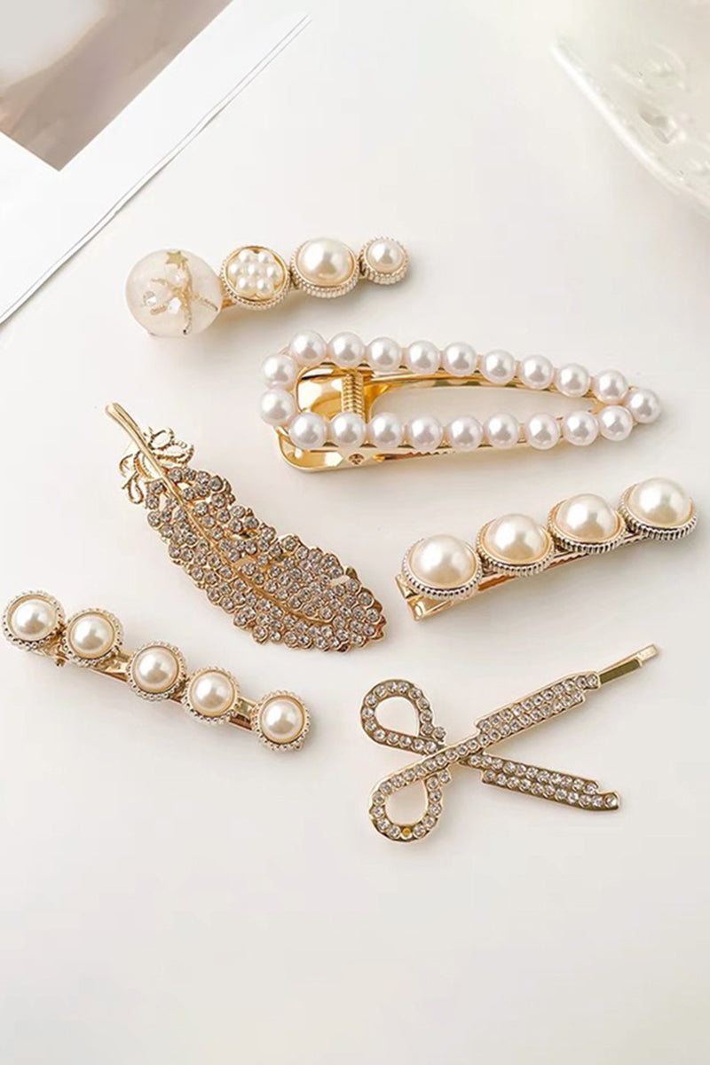 BOW FAUX PEARL DECOR HAIR CLIP, 6PCS PER 1 PACK