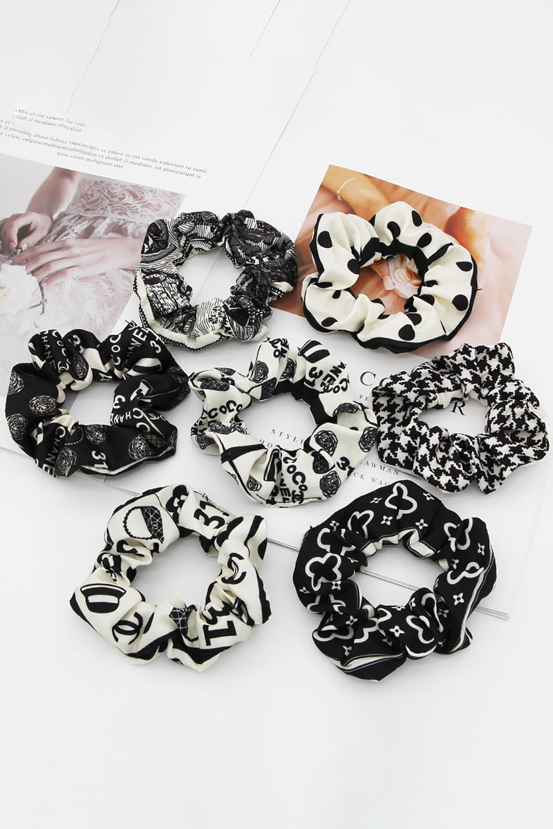 7PCS PEARL DECOR SOLID COLOR SCRUNCHIE, 7PCS PER 1 PACK