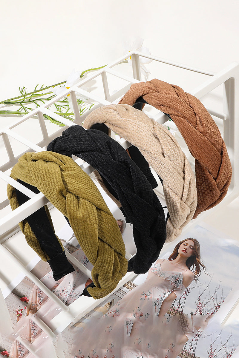 4PCS COLOR BLOCK WEAVE DETAIL HEADBAND, 4PCS PER 1 PACK