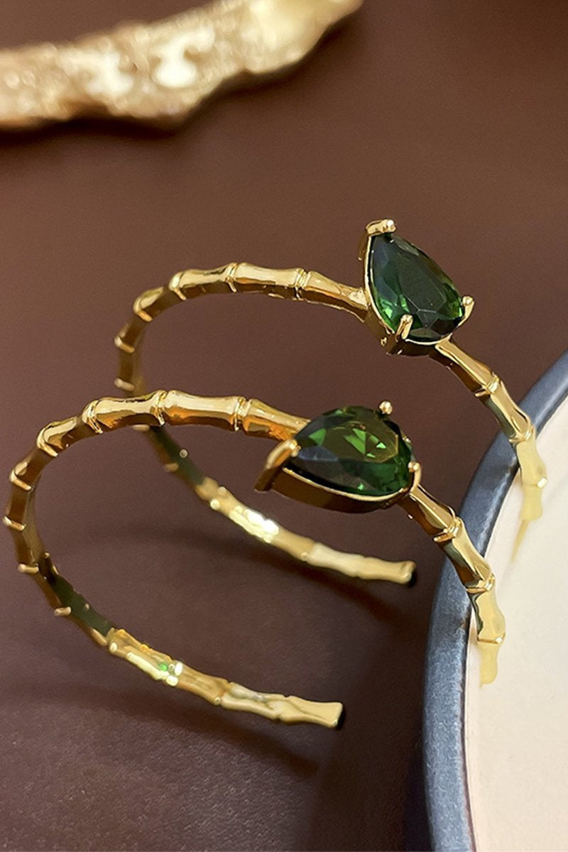 GREEN ZIRCON BAMBOO STYLE HOOP EARRINGS