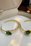 GREEN ZIRCON BAMBOO STYLE HOOP EARRINGS