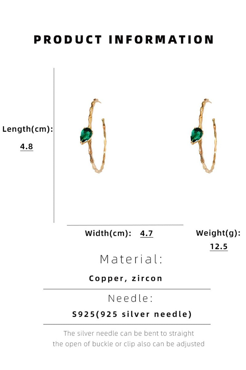 GREEN ZIRCON BAMBOO STYLE HOOP EARRINGS