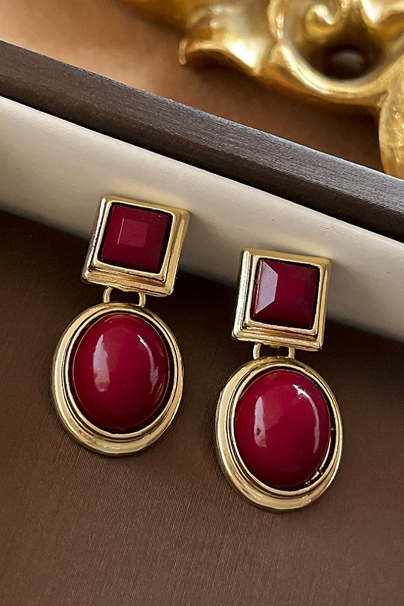 RED OVAL STUD EARRINGS