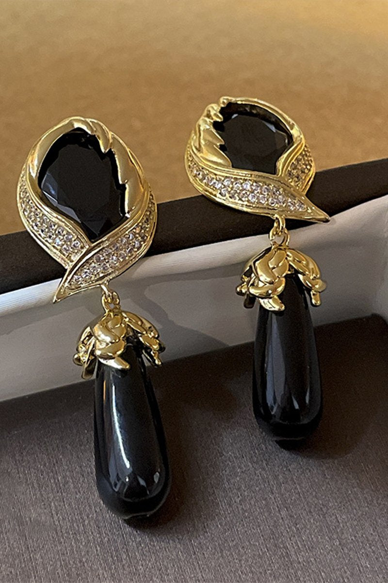 BLACK ZIRCON DANGLE EARRINGS