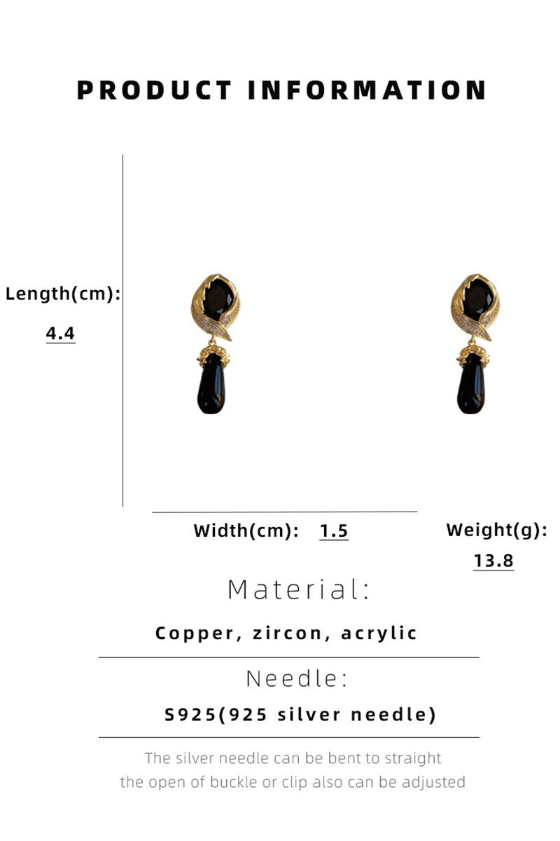 BLACK ZIRCON DANGLE EARRINGS