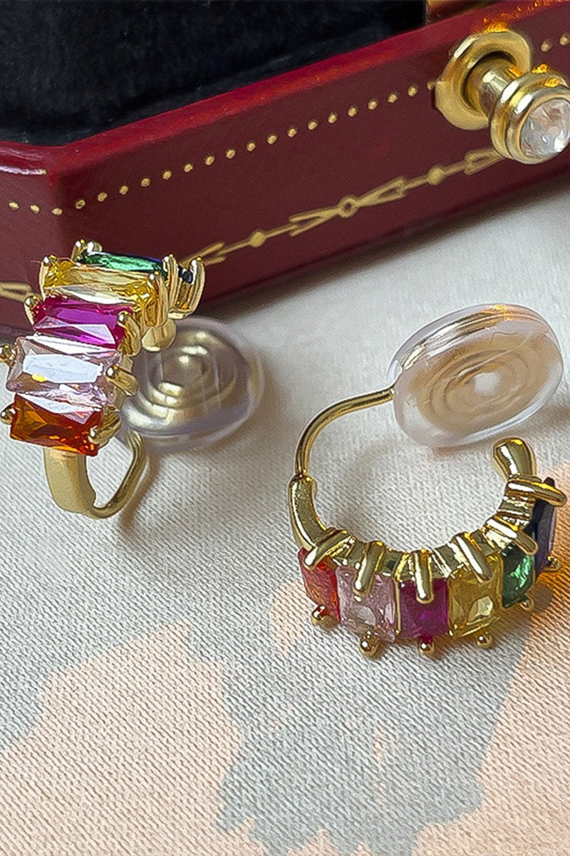 COLORED GEM HOOP EARRINGS