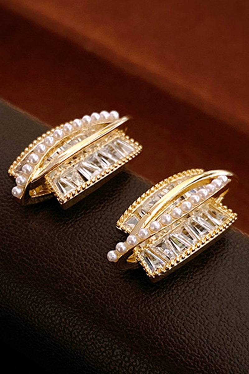 WOMEN ZIRCON PEARL IRREGULAR EARRINGS