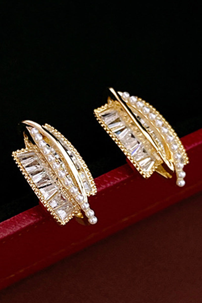 WOMEN ZIRCON PEARL IRREGULAR EARRINGS