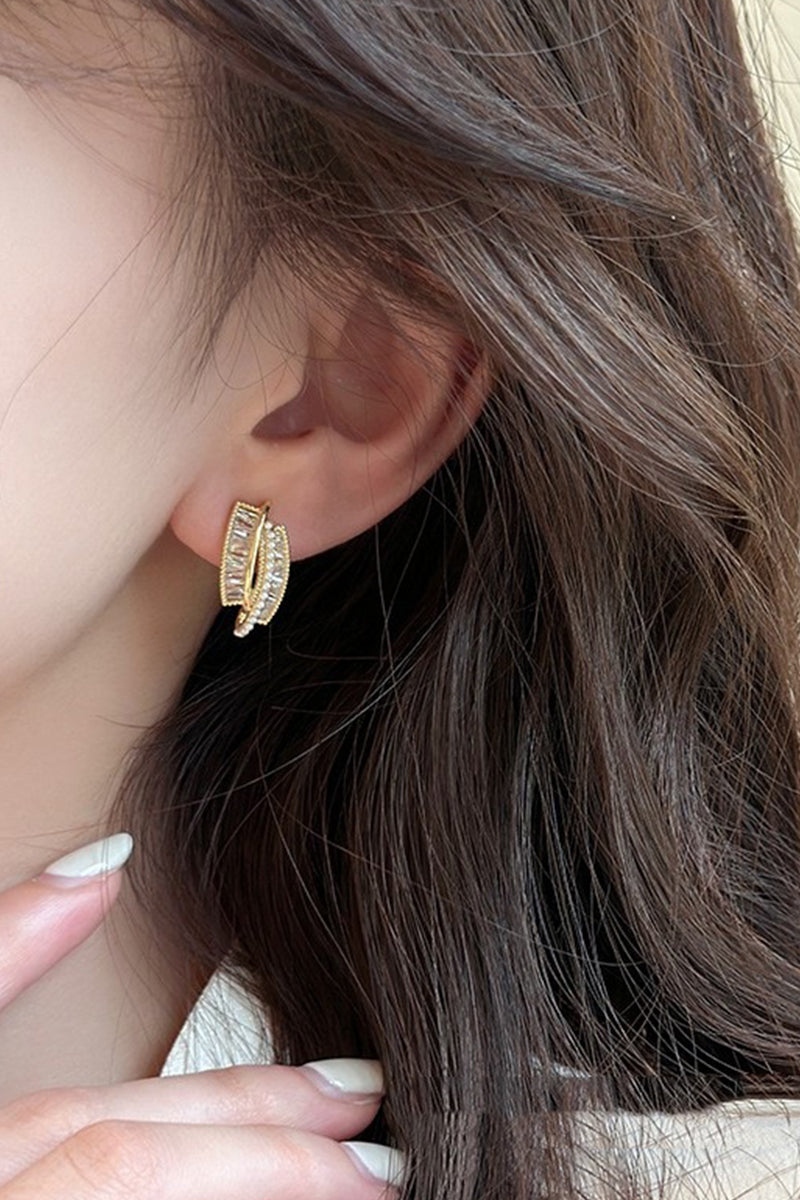 WOMEN ZIRCON PEARL IRREGULAR EARRINGS