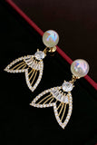 WOMEN ZIRCON FISHTAIL PEARL EARRINGS