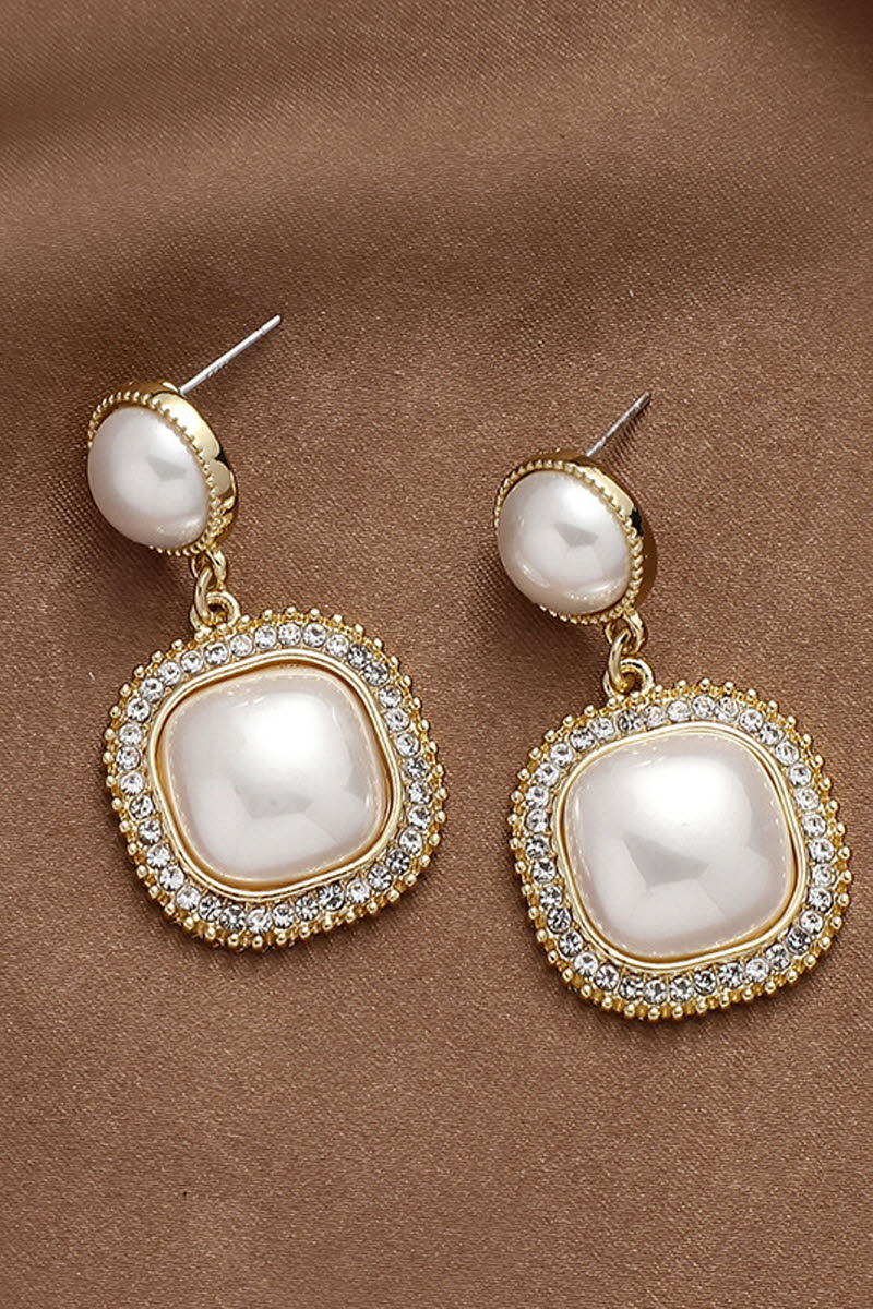 SILVER NEEDLE RETRO RHINESTONE PEARL EARRINGS