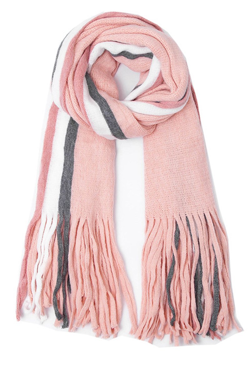 VERTICAL STRIPE PATTERN TASSEL COZY SCARF