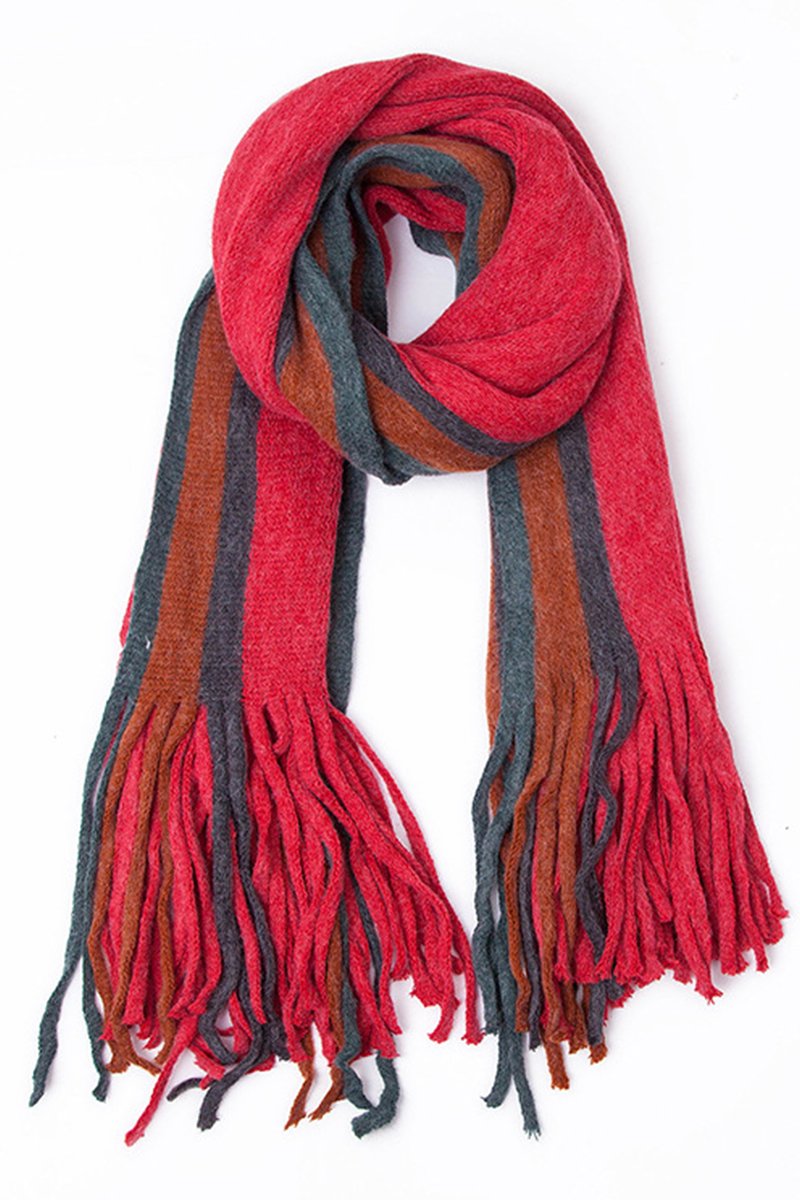 VERTICAL STRIPE PATTERN TASSEL COZY SCARF