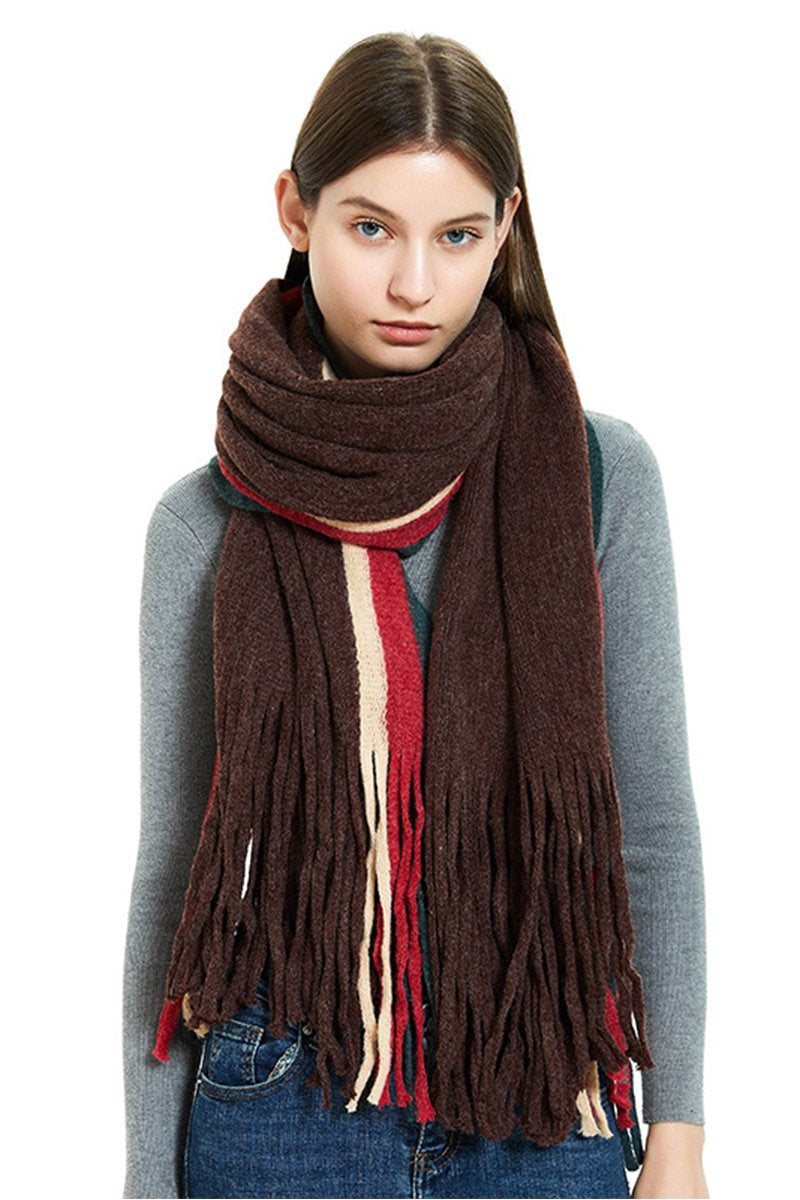 VERTICAL STRIPE PATTERN TASSEL COZY SCARF