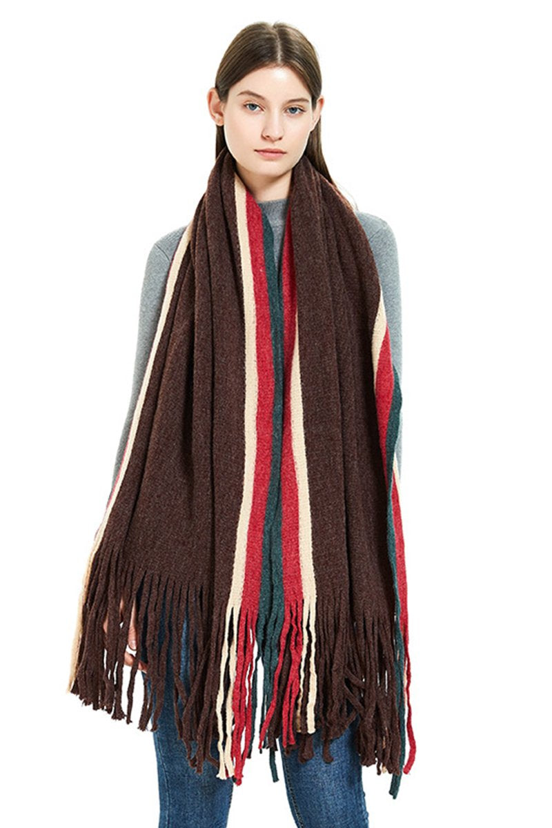 VERTICAL STRIPE PATTERN TASSEL COZY SCARF