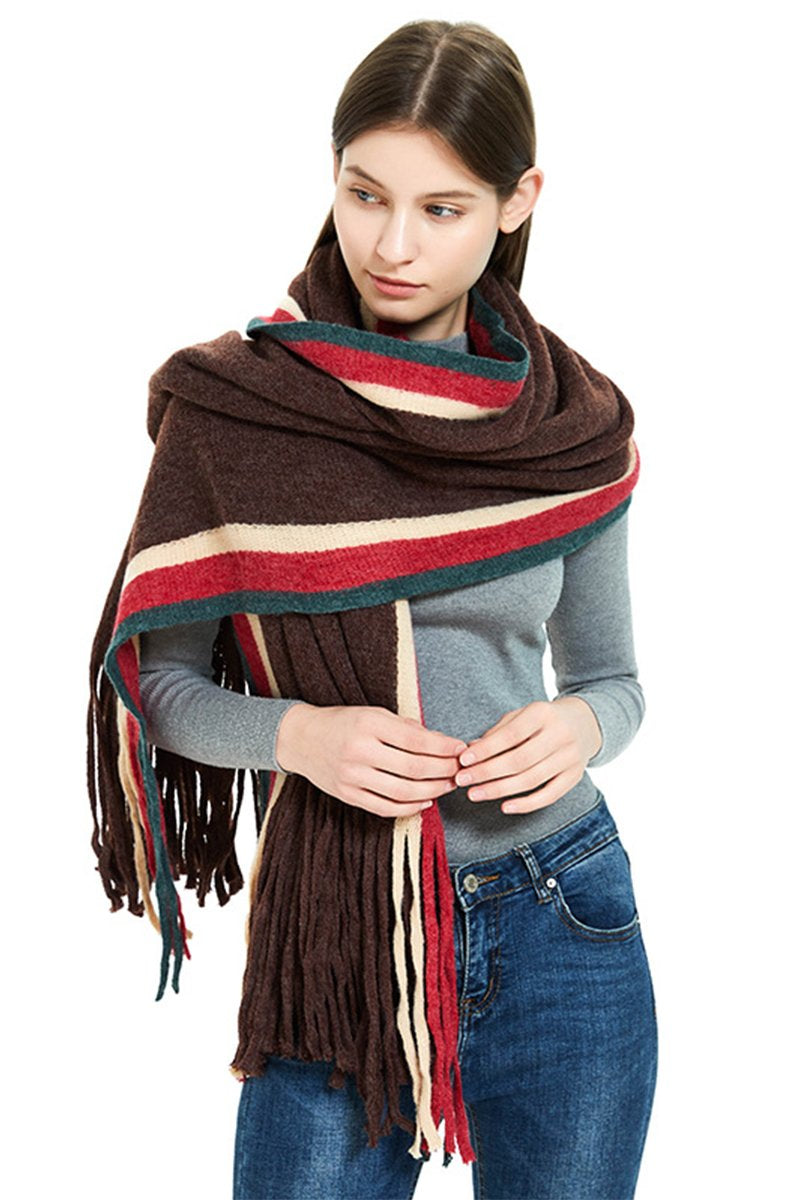 VERTICAL STRIPE PATTERN TASSEL COZY SCARF