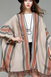 WOMEN OVERSIZED STRIPE PATTERN TASSLE WRAP SHAWL