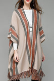 WOMEN OVERSIZED STRIPE PATTERN TASSLE WRAP SHAWL