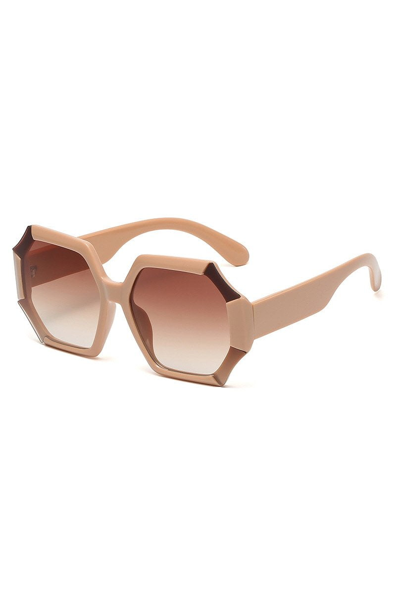 CONTRAST COLOR IRREGULAR LARGE FRAME SUNGLASSES