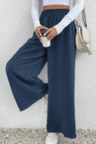 WOMEN ELASTIC WAIST WIDE LEG CASUAL COZY PANTS