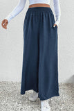 WOMEN ELASTIC WAIST WIDE LEG CASUAL COZY PANTS